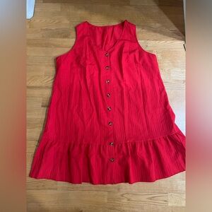 Red Sleeveless Button-Front Ruffle Hem Top